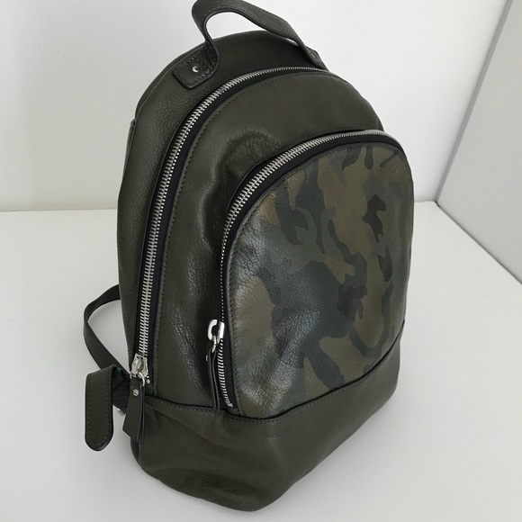 Margot army green camo double zip Leather backpack - Picture 1 of 8